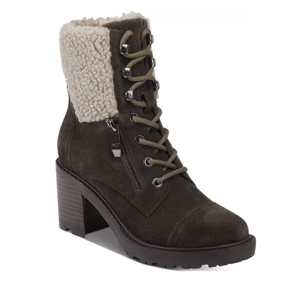 Marc Fisher Shoes - Marc Fisher Lansly Brown Lace-Up Booties Fur Lining Size 9